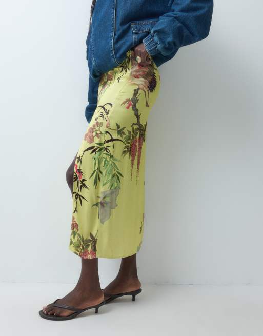 ASOS DESIGN midi-rok in co-ord met mandarijndetail en split in gele bloemenprint, 5 van 9