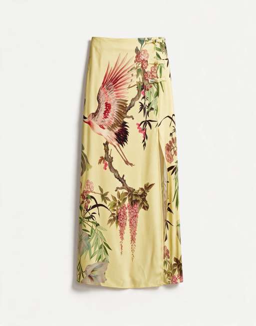 ASOS DESIGN midi-rok in co-ord met mandarijndetail en split in gele bloemenprint, 6 van 9