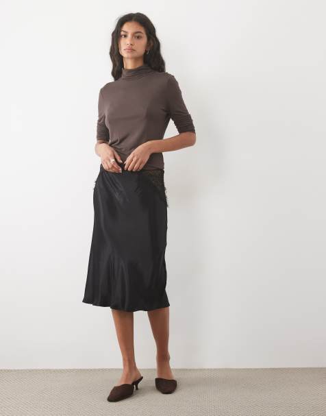 ASOS DESIGN midi-rok in schuine snit met geplaatst kant - view 1