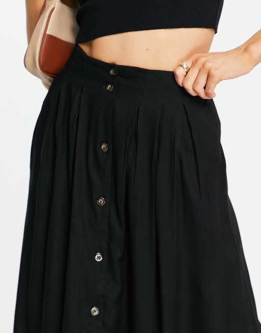 ASOS DESIGN - Midi rok met knoopsluiting en diepe zakken in zwart, 3 van 4