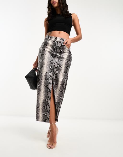 ASOS DESIGN - Midi-rok met leerlook en dierenprint
