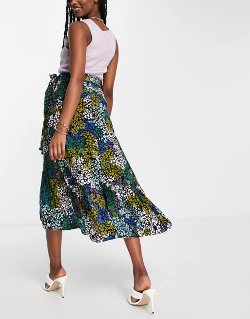 ASOS DESIGN Midi rok met overslag en ruches aan de zoom en
