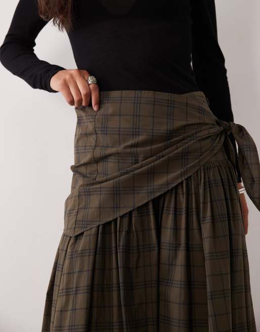 ASOS DESIGN midi rok met sjaaldetail in seersucker ruit, 3 van 5