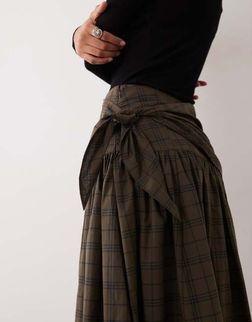 ASOS DESIGN midi rok met sjaaldetail in seersucker ruit, 4 van 5