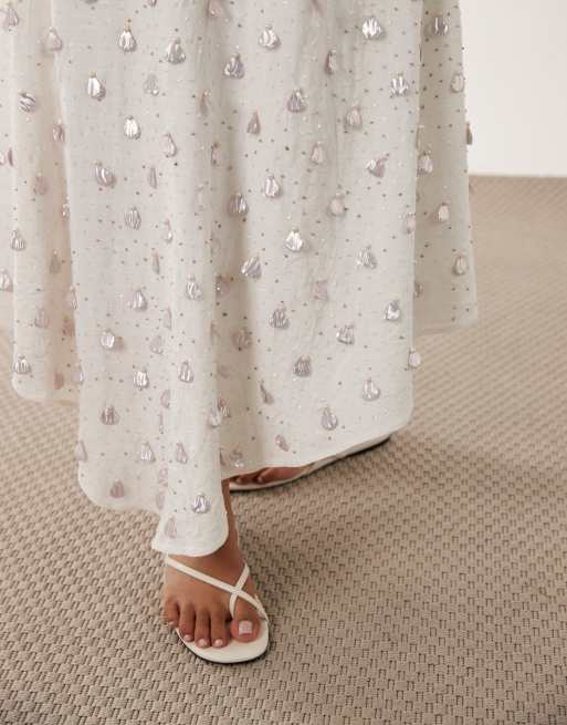 ASOS DESIGN midi-rok met verlaagde taille en versiering in wit, 4 van 5