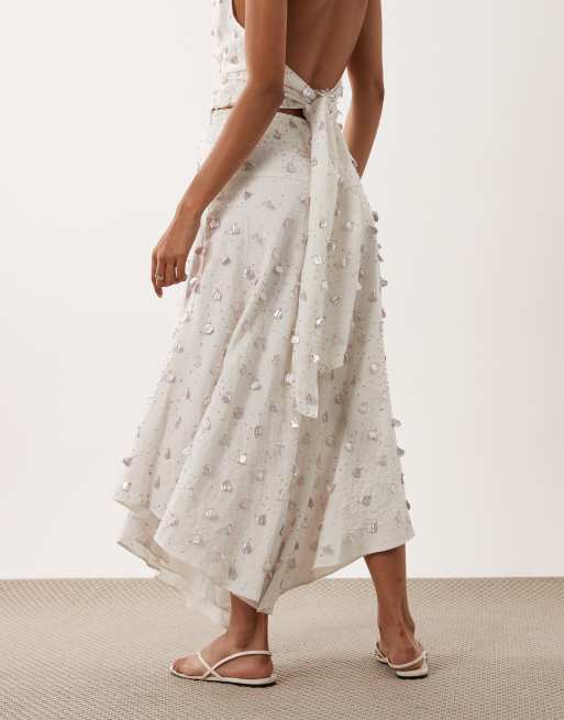 ASOS DESIGN midi-rok met verlaagde taille en versiering in wit, 5 van 5