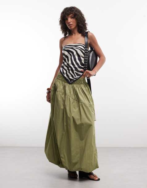ASOS DESIGN midi-rok met verstelbaar trekkoord en zakdetails in salie - view 1