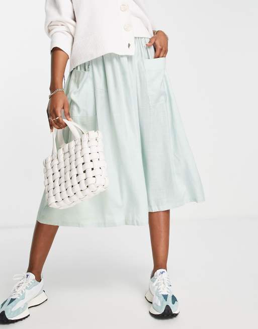 ASOS DESIGN - Midi rok met zakken in verwassen mint