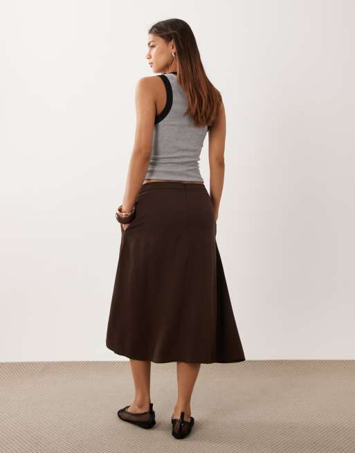 ASOS DESIGN midi-rok van linnenmix in chocoladebruin, 4 van 5