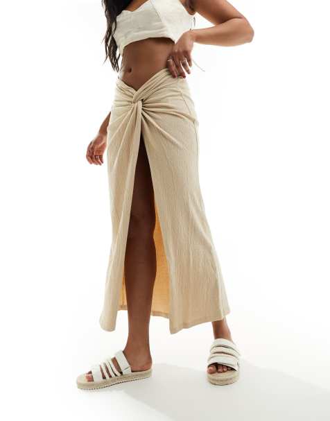 ASOS DESIGN - Midi sarongrok met textuur en gedraaid detail in stone - view 1