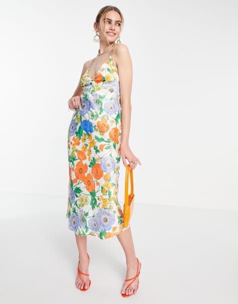 ASOS DESIGN midi satin backless dress in poppy floral print - view 1