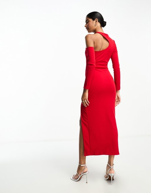 ASOS DESIGN Midi scuba jurk met lage ronde hals in rood