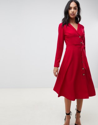 red midi shirt dress