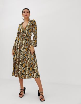 snake print midi shirt dress