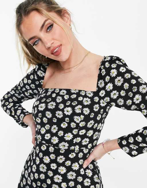 ASOS DESIGN - Midi-skaterkjole med firkantet hals i margueritprint, 4 af 4
