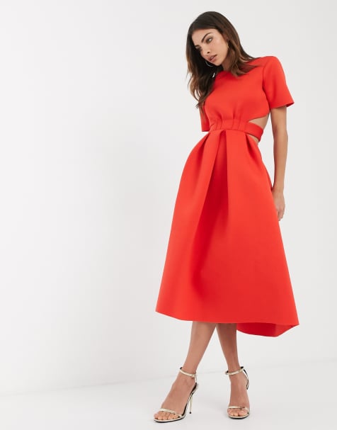 ASOS DESIGN – Midi-Skaterkleid mit Gürtel und Zierausschnitten