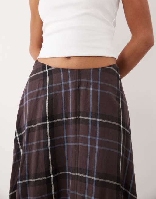 ASOS DESIGN midi skirt in brown and blue check, 2 of 5