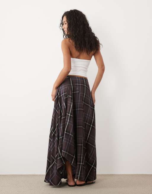 ASOS DESIGN midi skirt in brown and blue check, 3 of 5