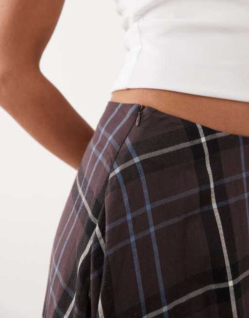 ASOS DESIGN midi skirt in brown and blue check, 4 of 5