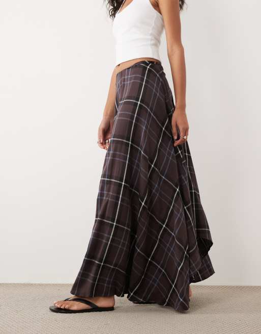 ASOS DESIGN midi skirt in brown and blue check, 5 of 5