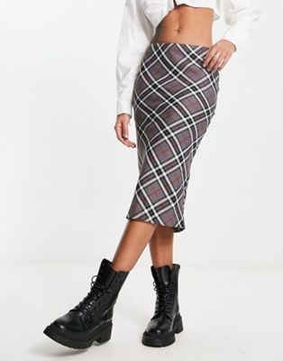 ASOS DESIGN midi skirt in grey check  - ASOS Price Checker