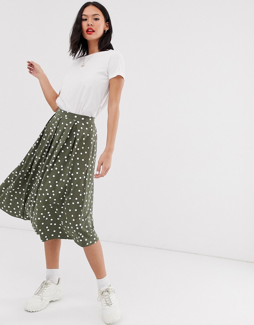 ASOS DESIGN midi skirt with box pleat in polka dot print-Multi