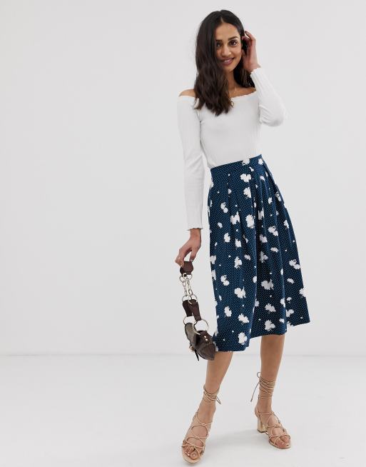 ASOS DESIGN midi skirt with box pleats in navy floral print