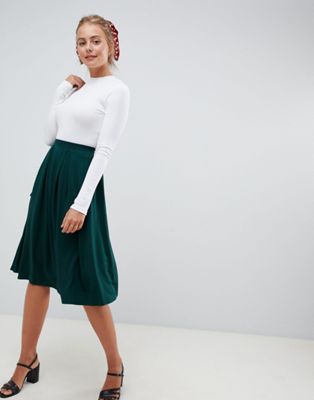 asos green pleated skirt