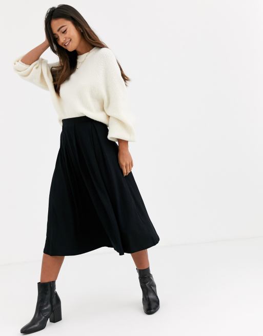 ASOS DESIGN pleated midi skirt in black