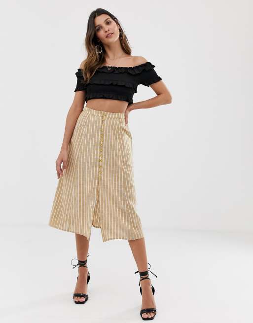 Asos design midi shop skirt with button front