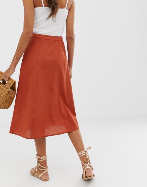 Asos button outlet front midi skirt