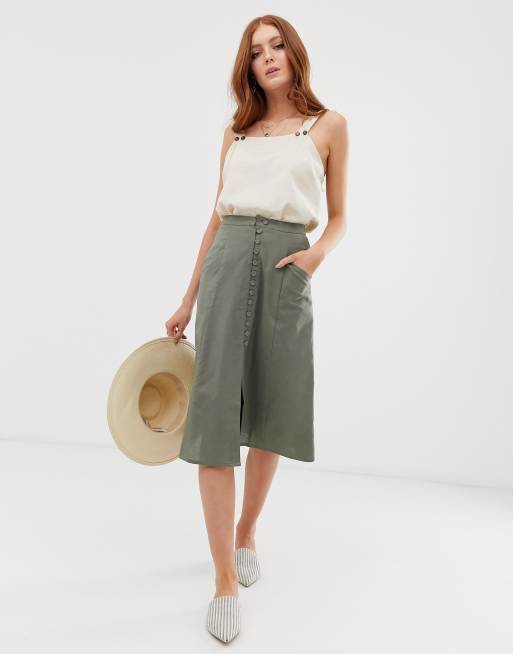 Asos design midi skirt with cheap button front