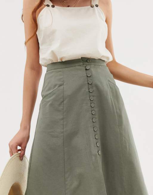 Asos design midi skirt with hot sale button front