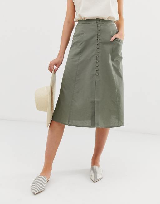 Asos design midi skirt with store button front