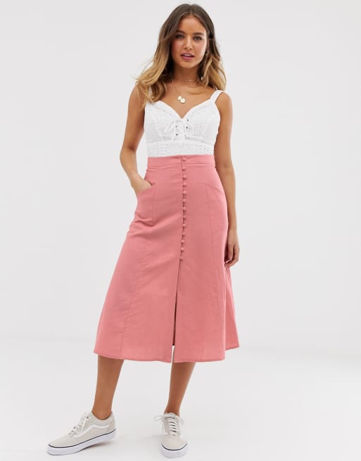 ASOS DESIGN midi skirt with button front