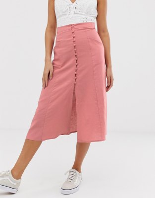 asos design midi skirt with button front