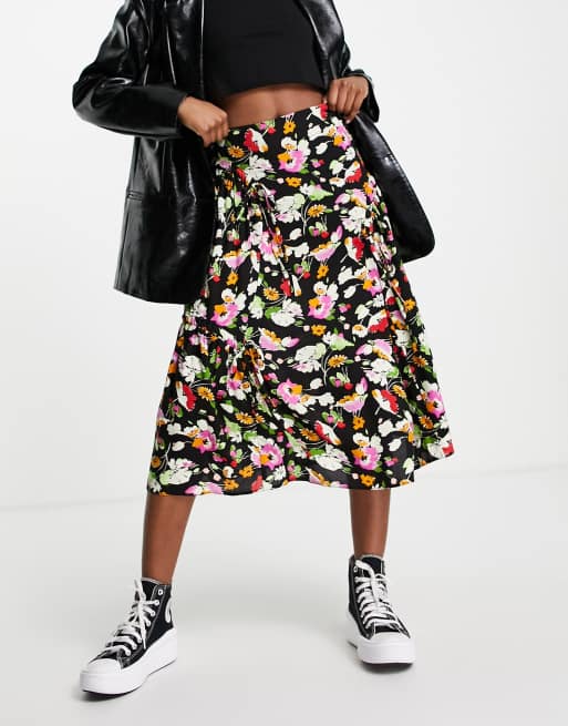 ASOS DESIGN midi skirt with channel detail in floral print , 3 of 4
