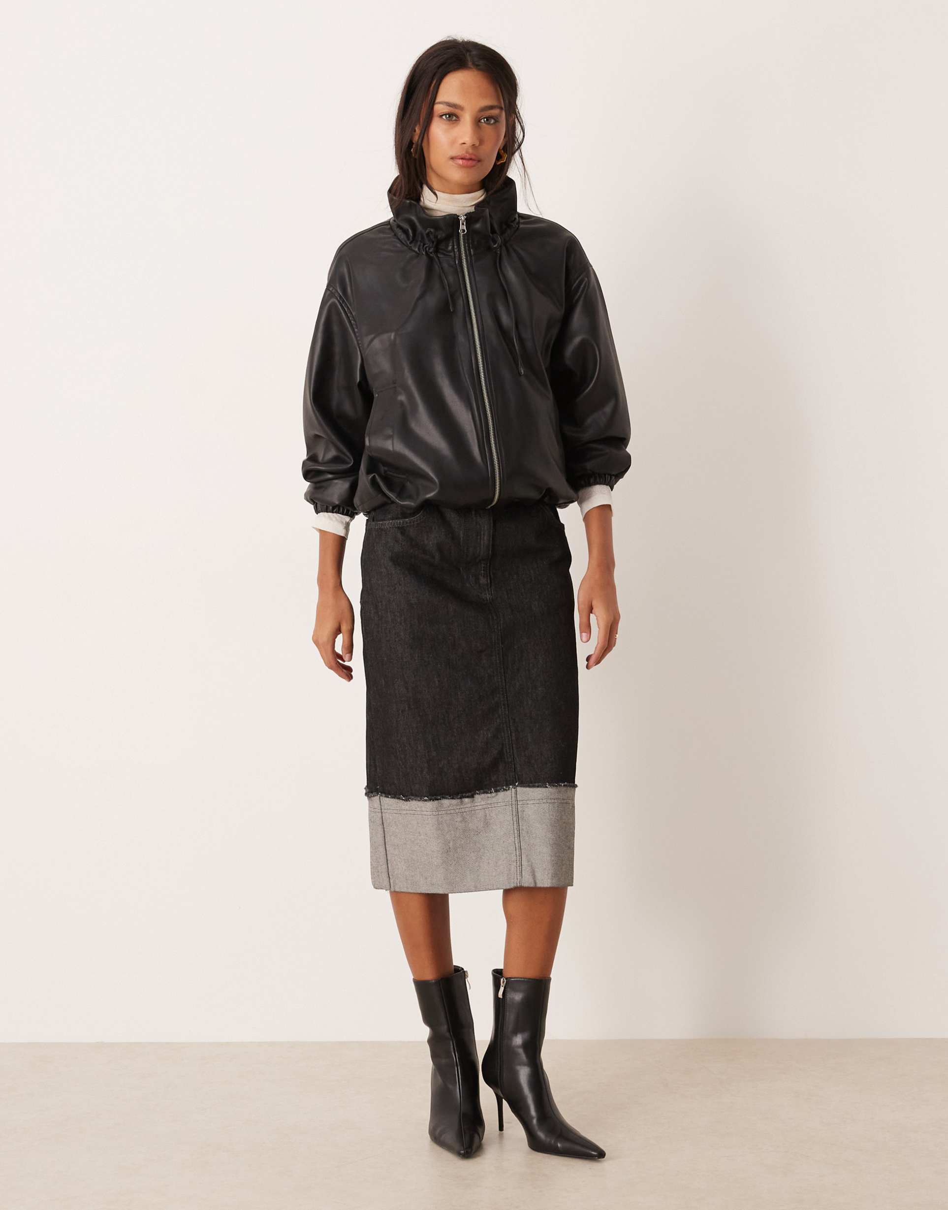 asos design midi skirt with cuffed distressed hem in black