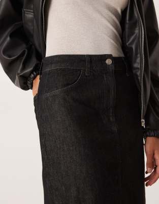 Asos Design Midi Skirt With Cuffed Distressed Hem In Black