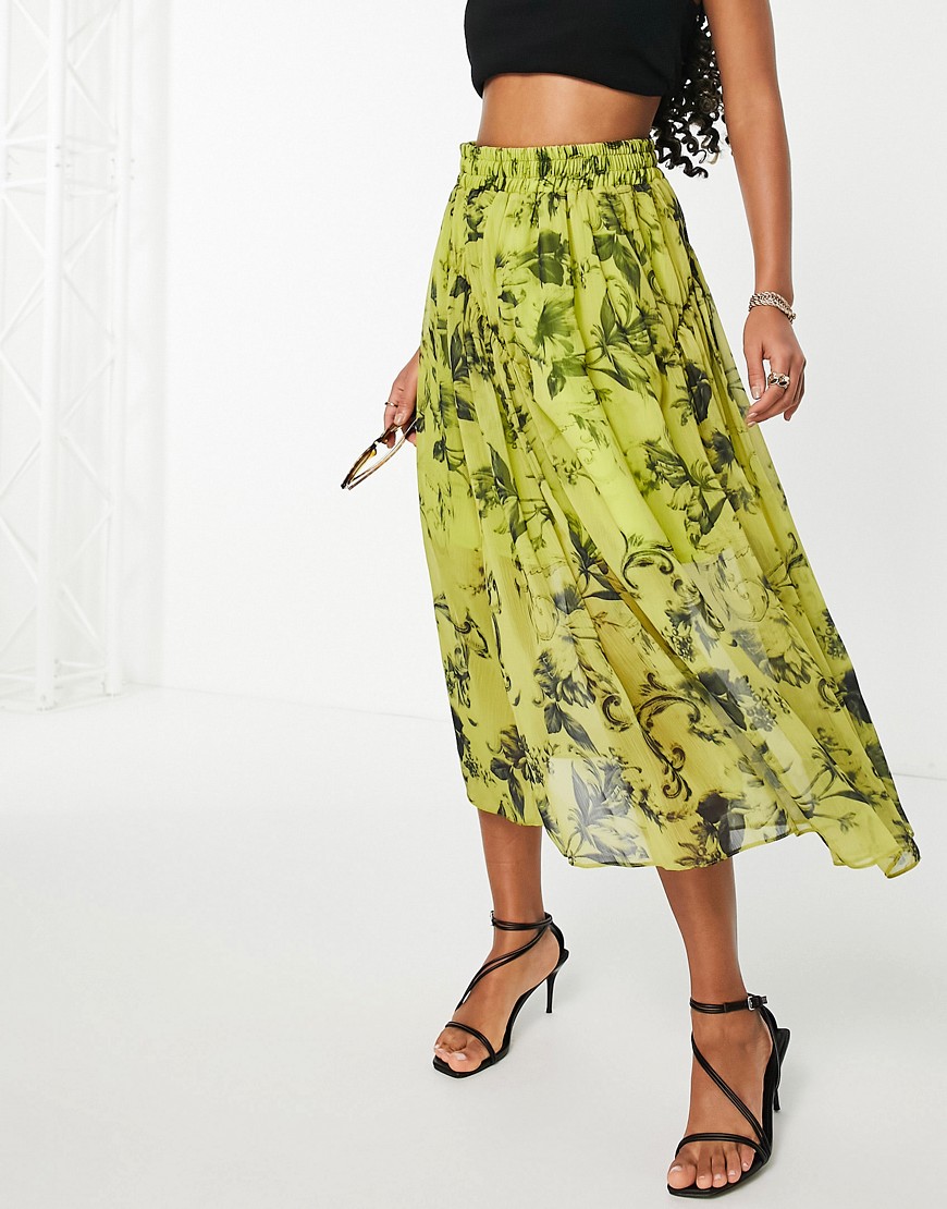 ASOS DESIGN midi skirt with gathered detail in floral print-Multi