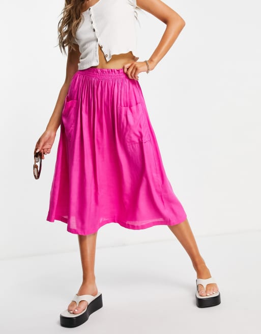 ASOS DESIGN midi skirt with pocket detail in pink | ASOS