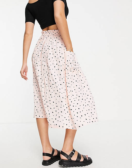 Women midi skirt with pocket detail in spot print 