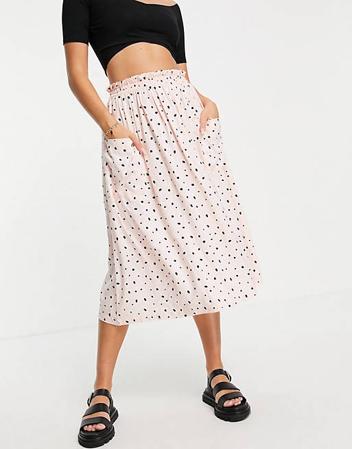 Women midi skirt with pocket detail in spot print 