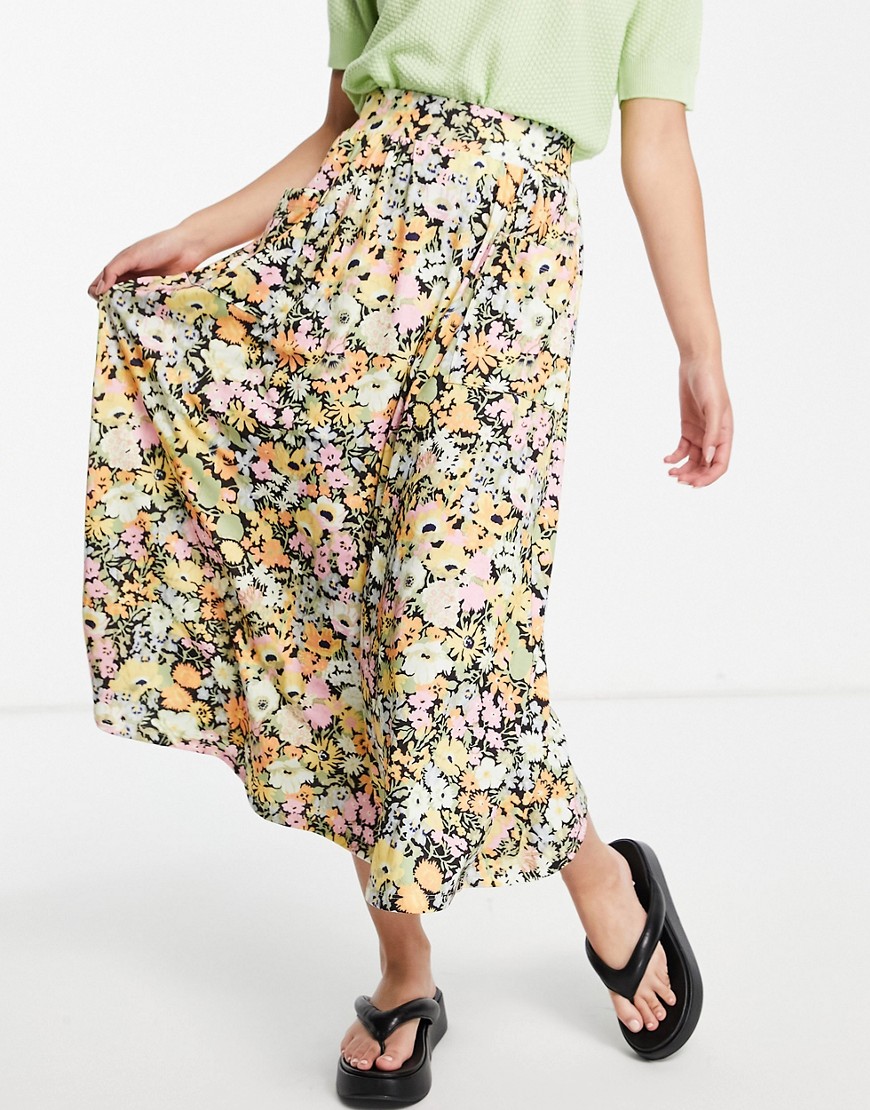 Asos Design Midi Skirt With Pockets In Bright Floral Print-multi