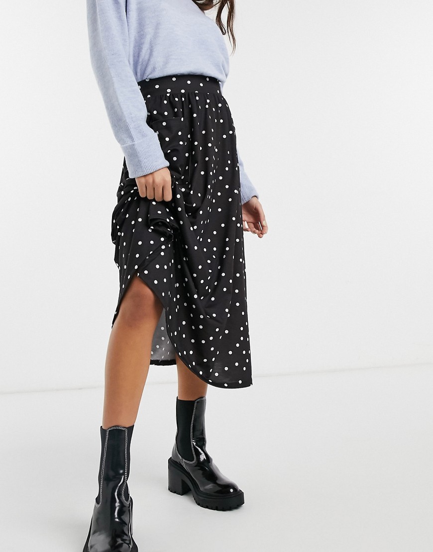 ASOS DESIGN midi skirt with pockets in mono polkadot print-Multi