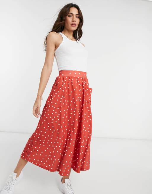 Asos polka dot outlet midi skirt