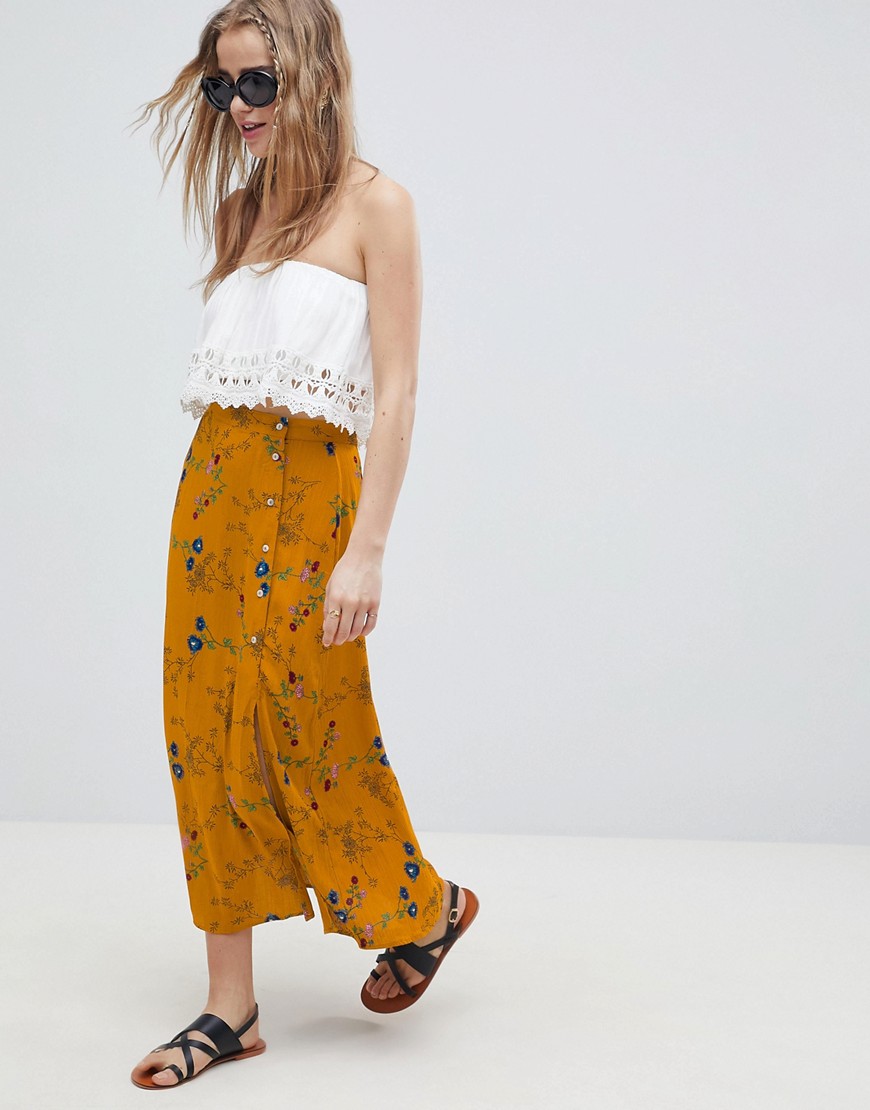 ASOS DESIGN midi skirt with side buttons in spring floral print-Multi