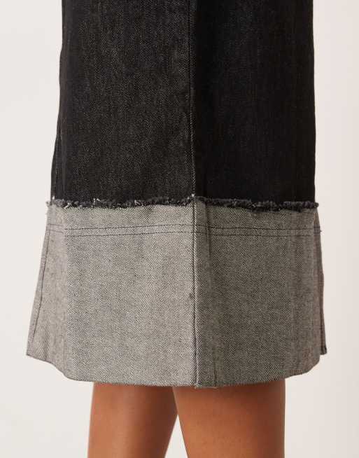 ASOS DESIGN midi skirt with turn back distressed hem in black, 4 of 5
