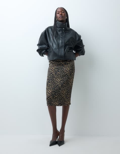 ASOS DESIGN midi skirt with zip detail in brushed tiger print - view 1