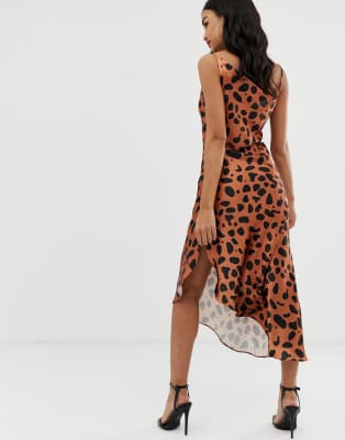 asos design midi slip dress in high shine satin